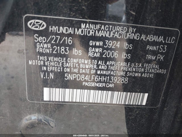5NPD84LF6HH139288 Hyundai Elantra