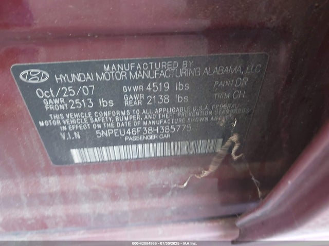 Продаж на аукціоні авто 2008 Hyundai Sonata Limited V6/se V6, vin: 5NPEU46F38H385775, номер лоту: 42884966