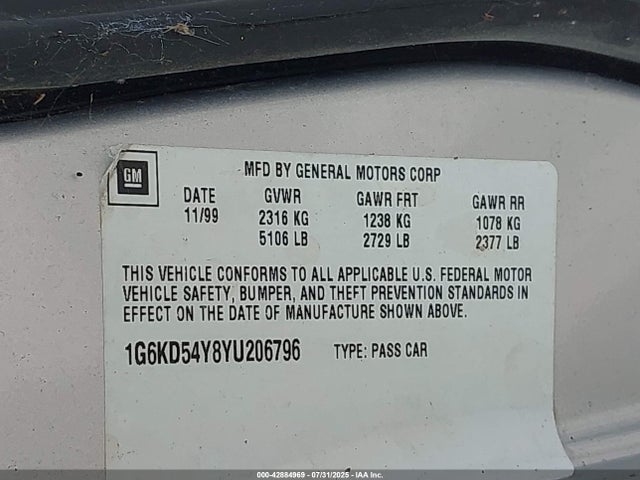 2000 CADILLAC DEVILLE 1G6KD54Y8YU206796 Photo 8