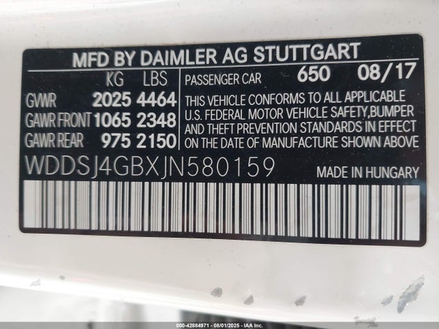 WDDSJ4GBXJN580159 Mercedes-Benz 2018