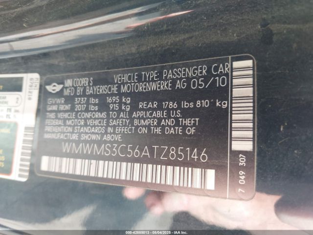 2010 MINI COOPER S WMWMS3C56ATZ85146 Photo 8