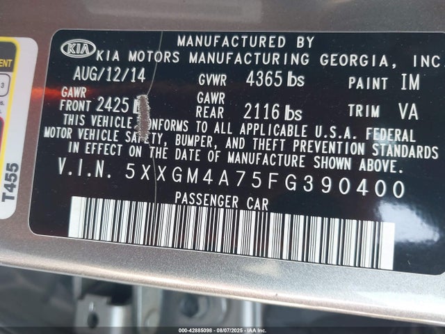 5XXGM4A75FG390400 KIA dohc gdi theta ii