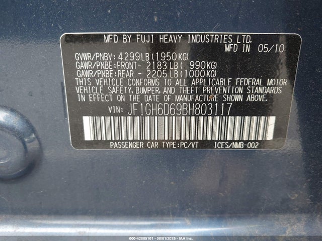 Продажа на аукционе авто 2011 Subaru Impreza Outback Sport, vin: JF1GH6D69BH803117, номер лота: 42885101