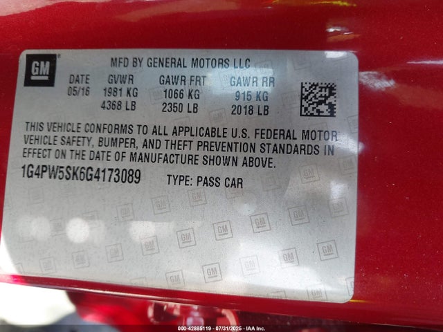 1G4PW5SK6G4173089 Buick lea - gas/alc, sidi, alum, ho