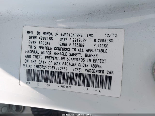 Honda k24w1 2014 1HGCR2F31EA113961 Image 9