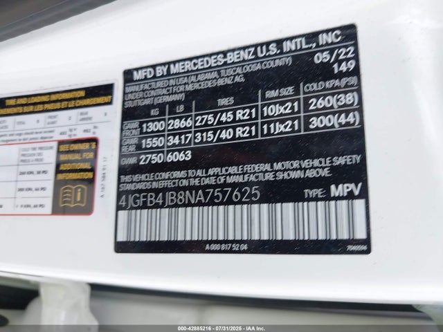 4JGFB4JB8NA757625 Mercedes-Benz m264