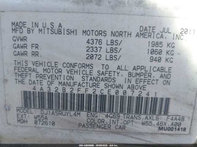 2012 MITSUBISHI GALANT 4A32B2FF2CE007241 Photo 8