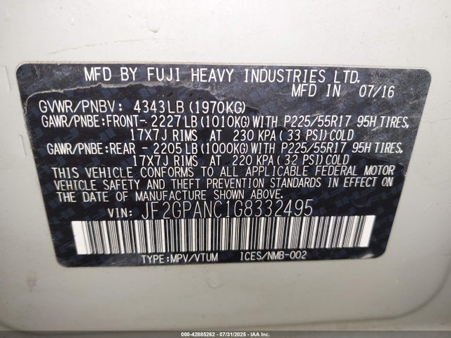 Subaru naturally aspirated 2016 JF2GPANC1G8332495 Image 39