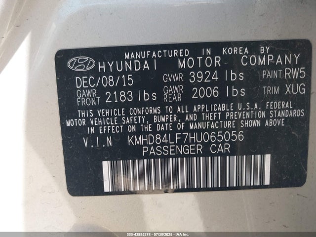 KMHD84LF7HU065056 Hyundai 2017