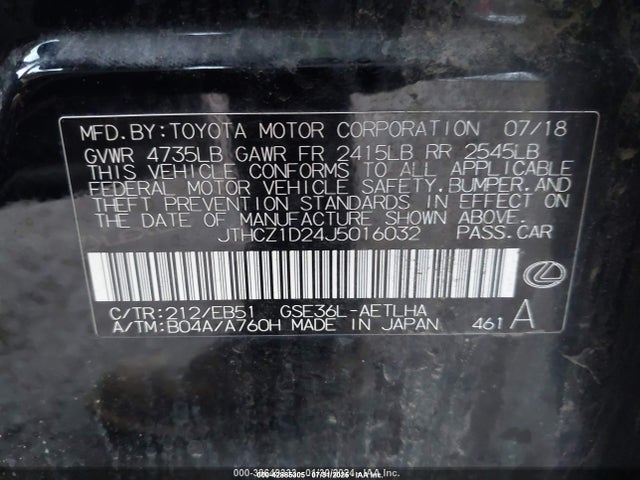 Lexus 2018 2018 JTHCZ1D24J5016032 Image 9