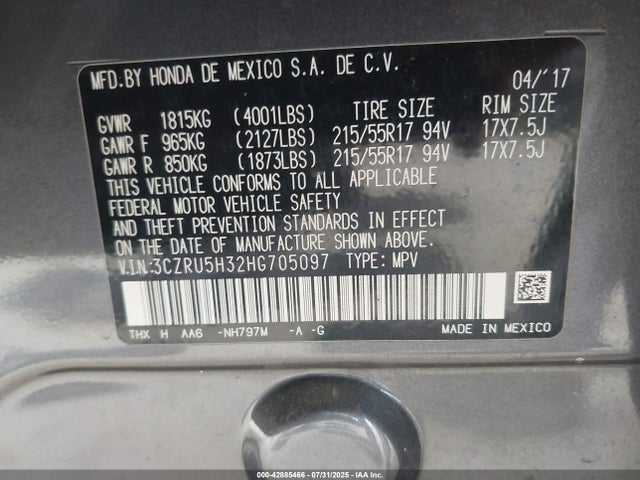 3CZRU5H32HG705097 Honda r18z9