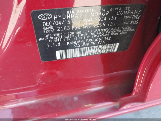 KMHD84LF8HU063042 Hyundai 2017