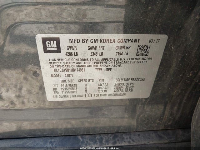 Продаж на аукціоні авто 2017 Buick Encore Preferred, vin: KL4CJASB1HB174961, номер лоту: 42885508