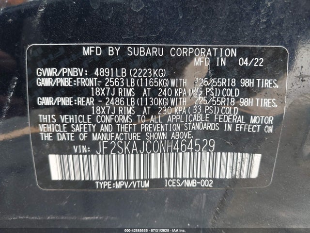 JF2SKAJC0NH464529 Subaru na u5