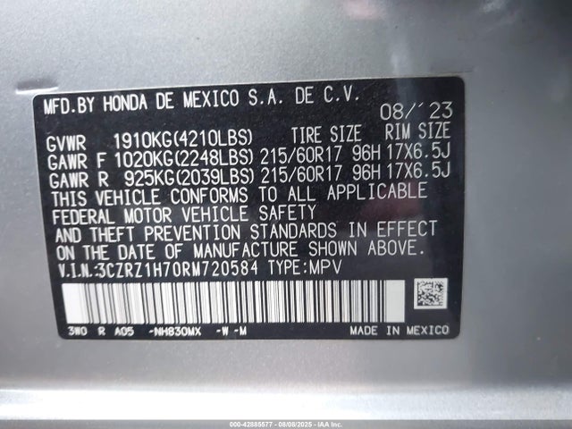 3CZRZ1H70RM720584 Honda k20z5