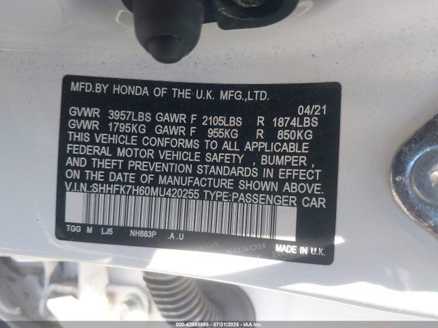 SHHFK7H60MU420255 Honda l15ba
