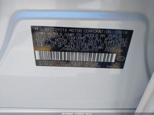 JTHBA1D21J5081570 Lexus 8ar-fts