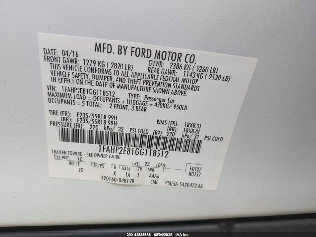 1FAHP2E81GG118512 Ford 2016