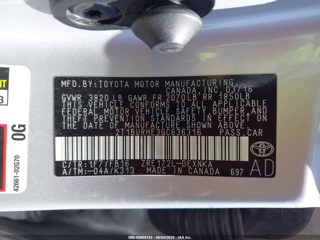2T1BURHE3GC636316 Toyota 2zr-fe
