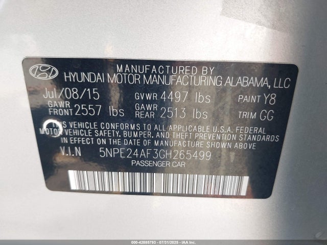 5NPE24AF3GH265499 Hyundai dohc gdi theta-ii