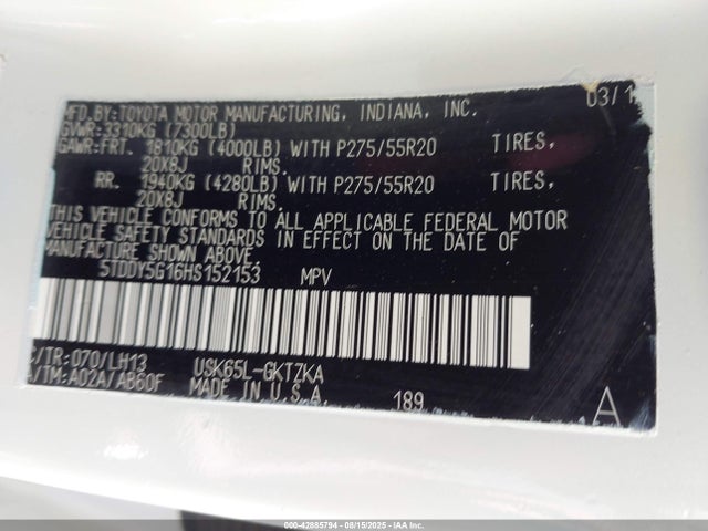 Toyota 3ur-fe 2017 5TDDY5G16HS152153 Image 9