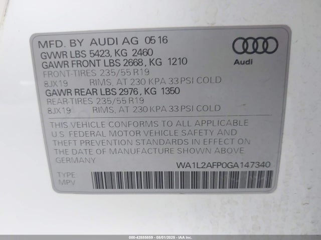2016 AUDI Q5 WA1L2AFP0GA147340 Photo 8