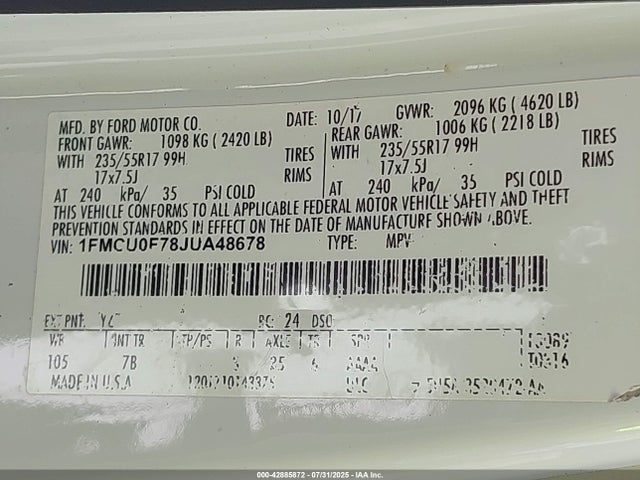 1FMCU0F78JUA48678 Ford 2.5l i-vct