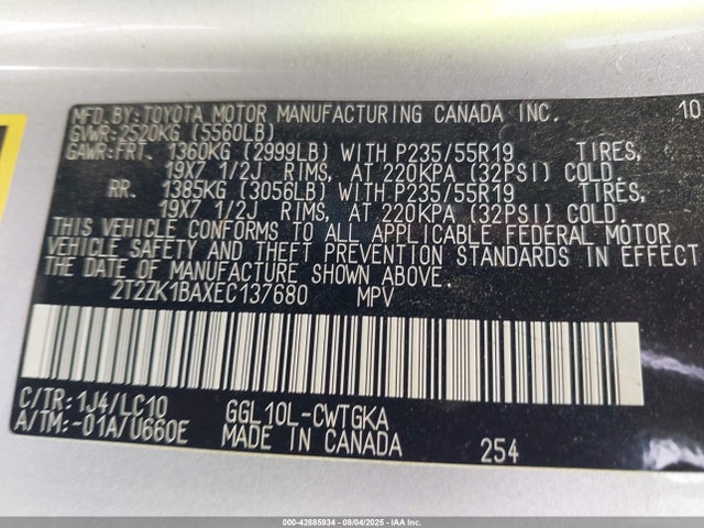 Lexus 2gr-fe 2014 2T2ZK1BAXEC137680 Image 9
