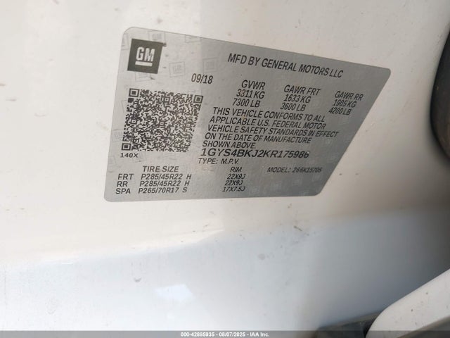1GYS4BKJ2KR175986 Cadillac l86 -sidi: spark ignition direct injection, vvt: variable valve timing, afm, e85 max, alum