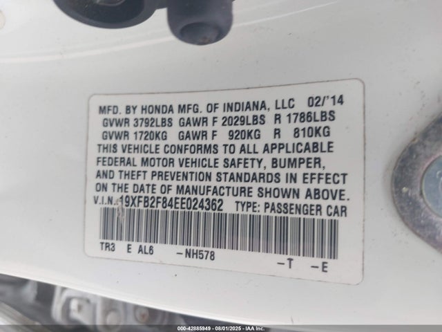 Honda r18z1 2014 19XFB2F84EE024362 Image 9