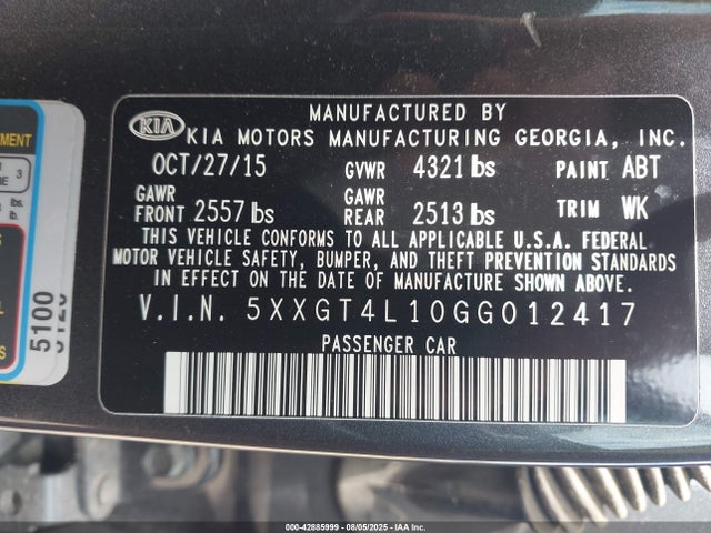 5XXGT4L10GG012417 KIA t-gdi gamma