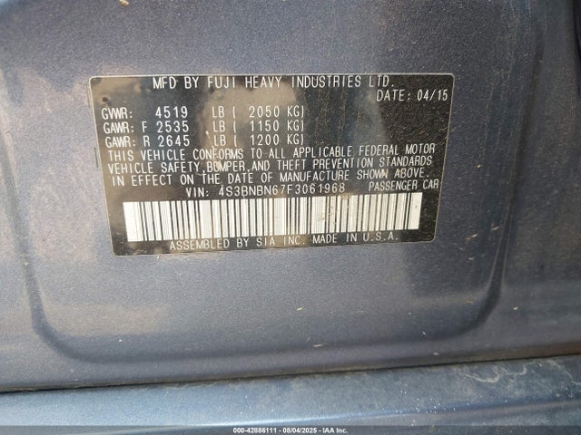4S3BNBN67F3061968 Subaru 2.5l u6