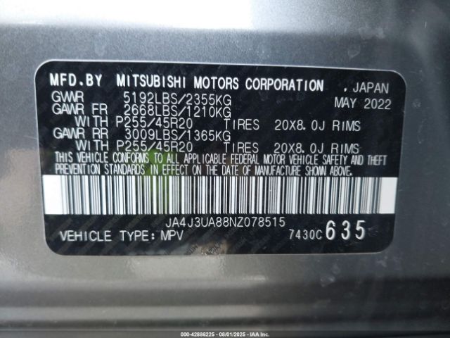 2022 MITSUBISHI OUTLANDER JA4J3UA88NZ078515 Photo 8