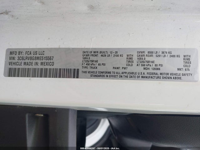 Aukcja sprzedaży 2021 Ram Promaster 1500 High Roof 136 Wb, vin: 3C6LRVBG8ME515567, numer aukcji: 42886287