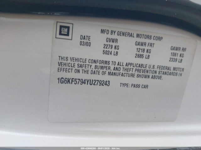 2000 CADILLAC DEVILLE 1G6KF5794YU279243 Photo 8