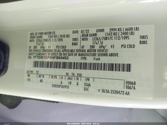 Ford 2.7l-4v 2022 1FTEW1EP5NFB69452 Image 9