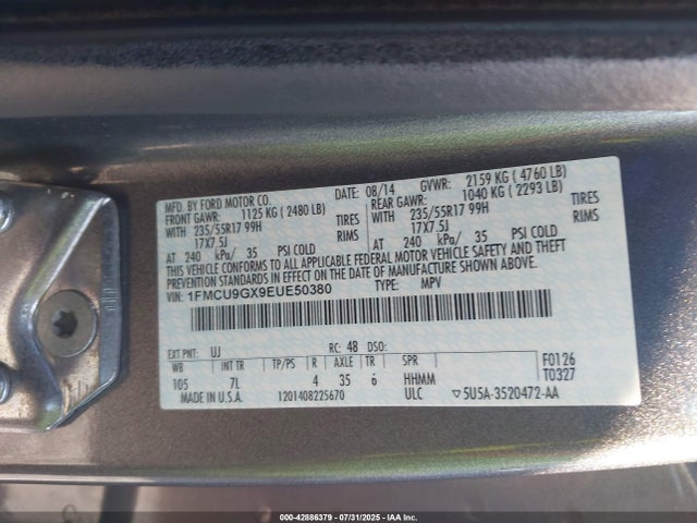 Ford Escape 2014 1FMCU9GX9EUE50380 Image 9