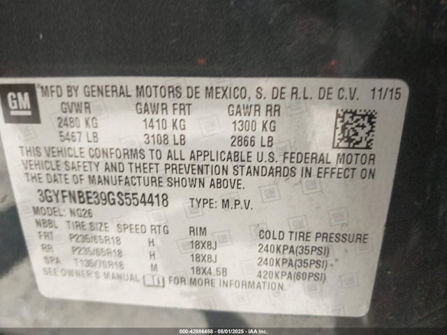 2016 CADILLAC SRX 3GYFNBE39GS554418 Photo 8