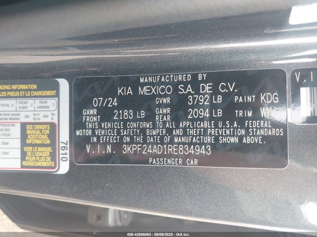 3KPF24AD1RE834943 KIA mpi nu