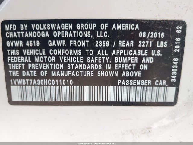 Volkswagen 1.8 tsi 2017 1VWBT7A30HC011010 Image 9