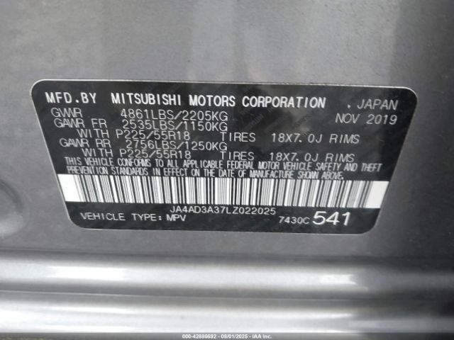 2020 MITSUBISHI OUTLANDER JA4AD3A37LZ022025 Photo 8