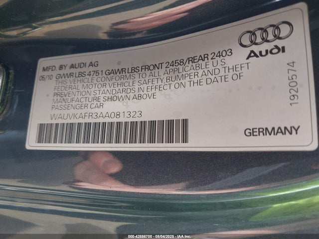 2010 AUDI A5 WAUVKAFR3AA081323 Photo 8