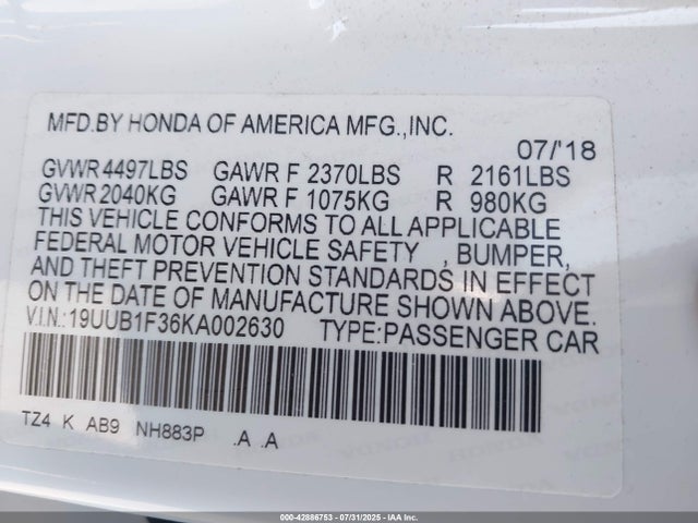 19UUB1F36KA002630 Acura k24w7