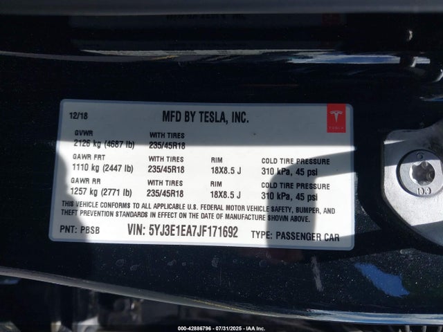 2018 TESLA MODEL 3 5YJ3E1EA7JF171692 Photo 8