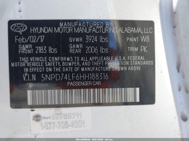 Hyundai 2017 2017 5NPD74LF6HH188316 Image 9