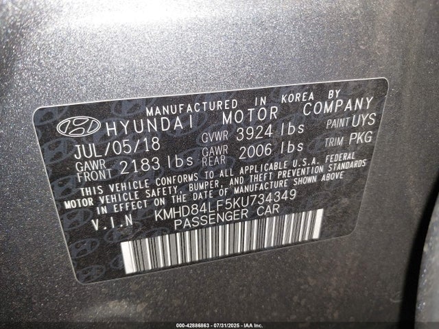 KMHD84LF5KU734349 Hyundai mpi nu
