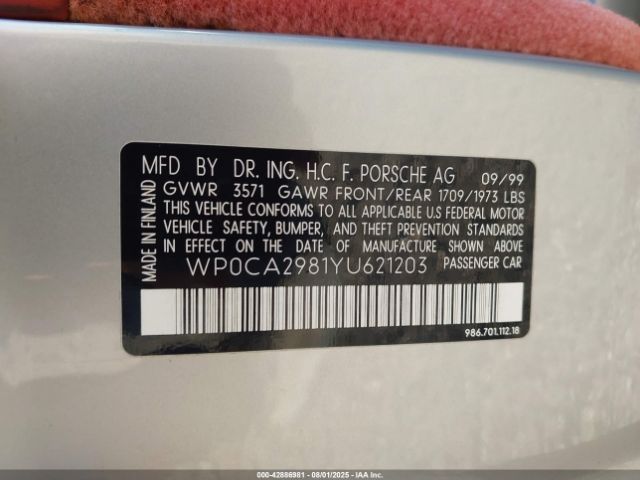 2000 PORSCHE BOXSTER WP0CA2981YU621203 Photo 8