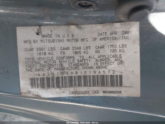 2001 MITSUBISHI ECLIPSE 4A3AC54H01E194572 Photo 8