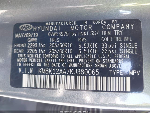 KM8K12AA7KU380065 Hyundai mpi nu