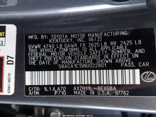 58ACA1C19NU022801 Lexus a25a-fxs, 3nm